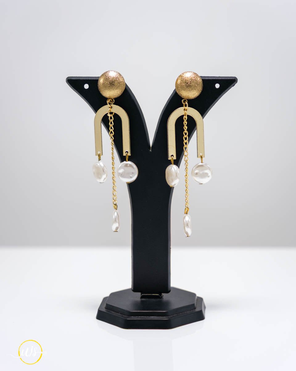 Baroque Pearl Geometric Arc Drop Earrings - shop_name