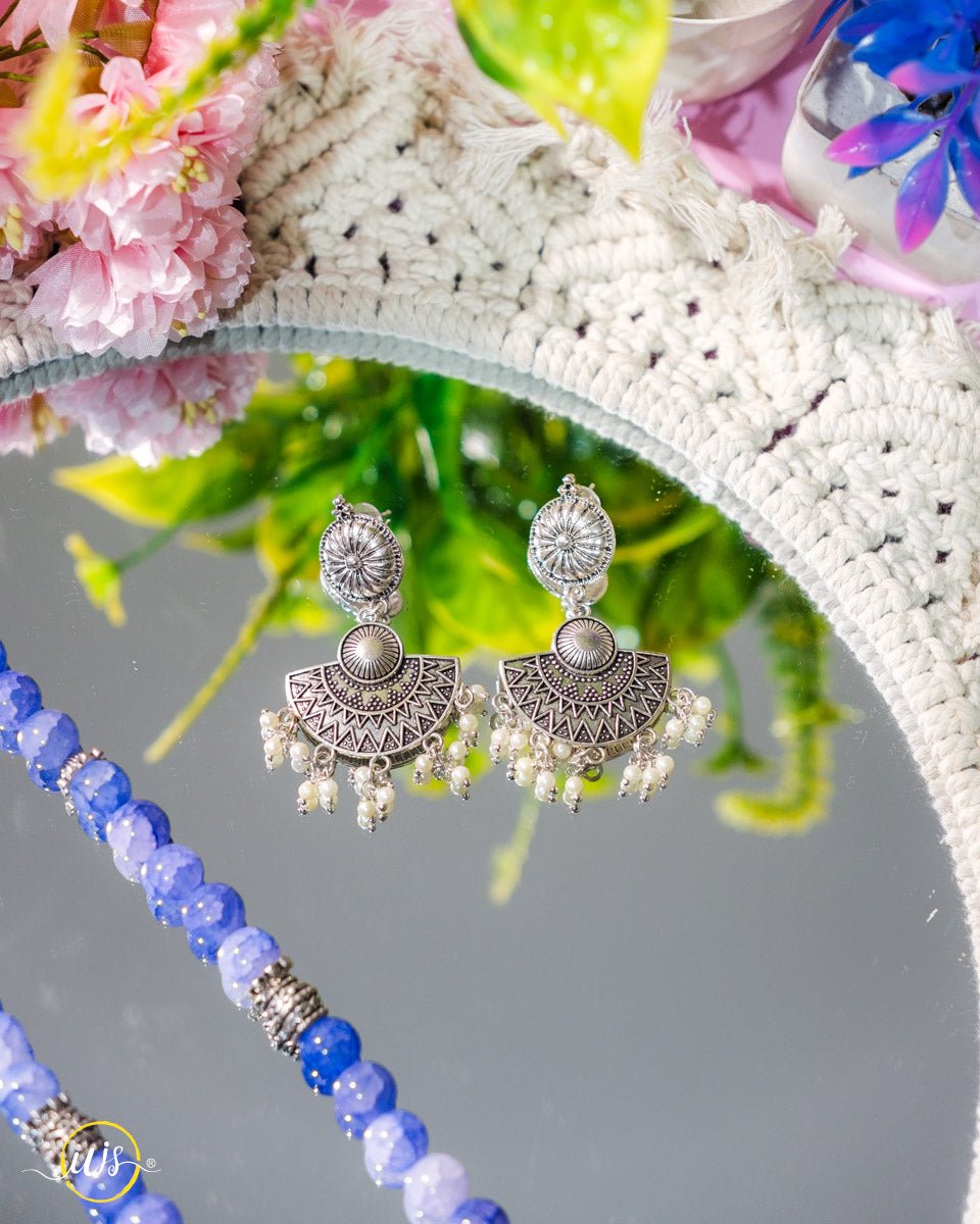 Blue Beaded Antique Silver Oxide Necklace Set - shop_name