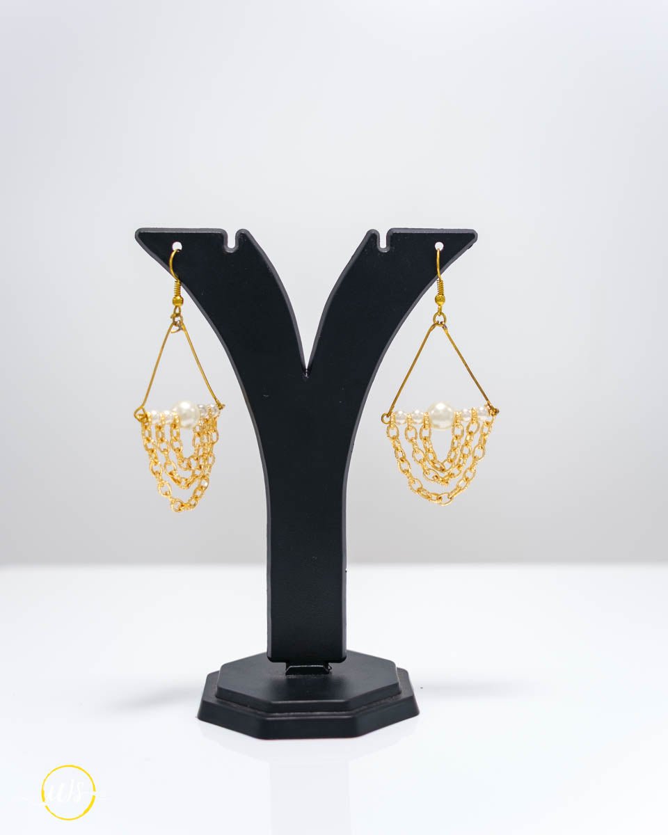 Chain Dangler Gold Triangle Pearl Earrings - shop_name