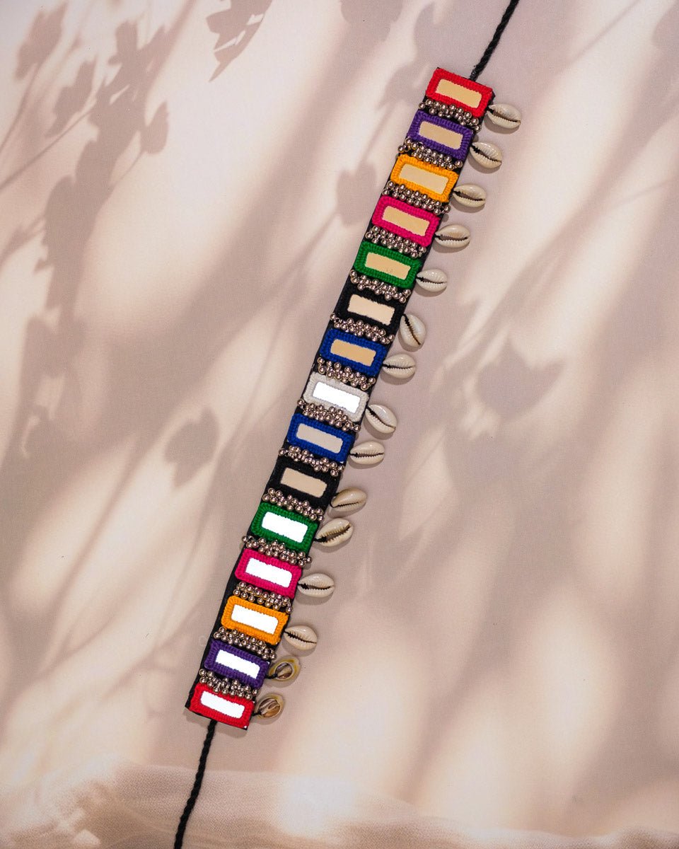 Colorful Mirror Work Kamar Patta with Cowrie Shells - shop_name