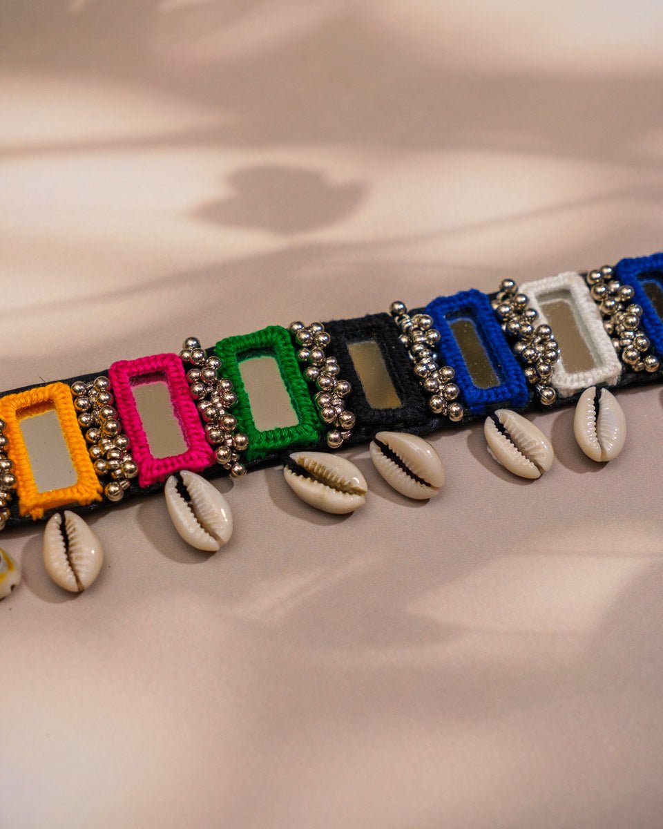 Colorful Mirror Work Kamar Patta with Cowrie Shells - shop_name