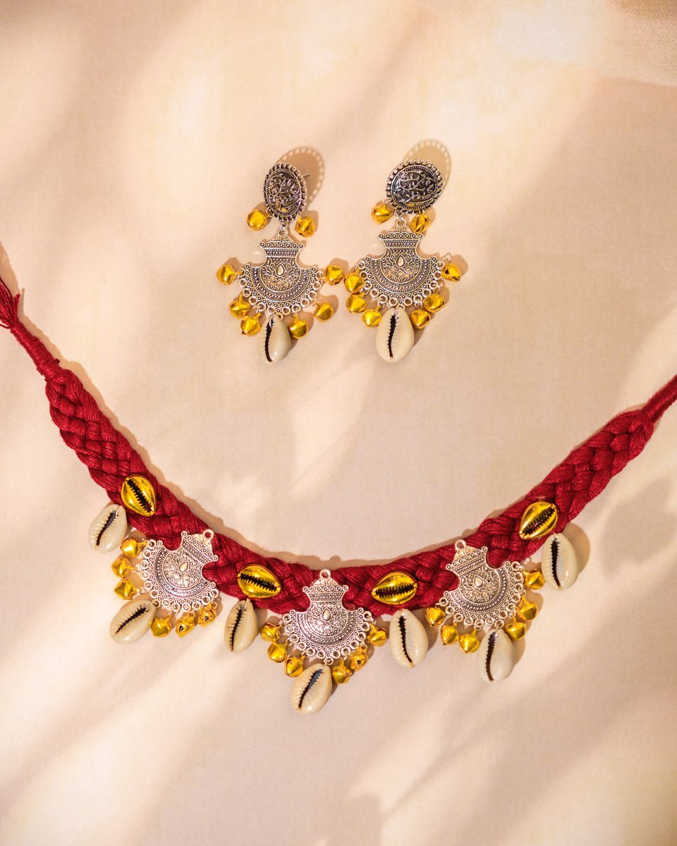 Fabric Choker Necklace with Cowrie Shells - shop_name