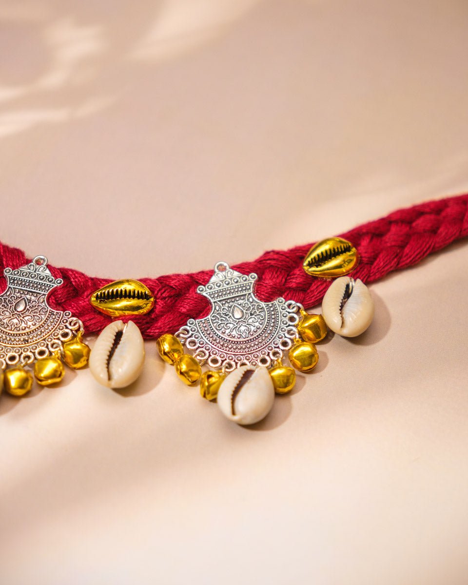 Fabric Choker Necklace with Cowrie Shells - shop_name