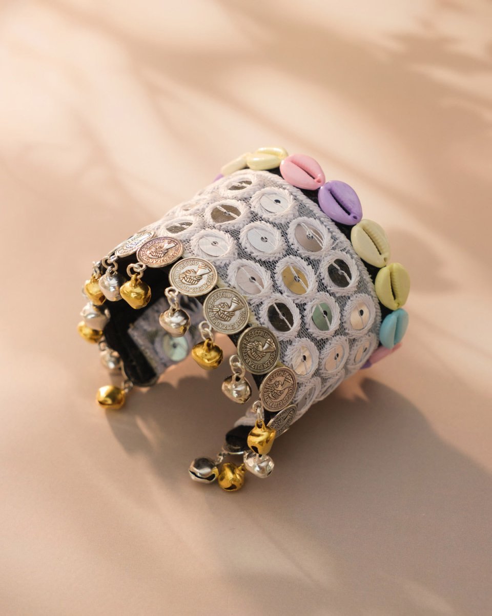 Handcrafted Navratri Bangle Kada with Shells & Ghungroo – Colorful Garba Bracelet Jewellery for Women - shop_name