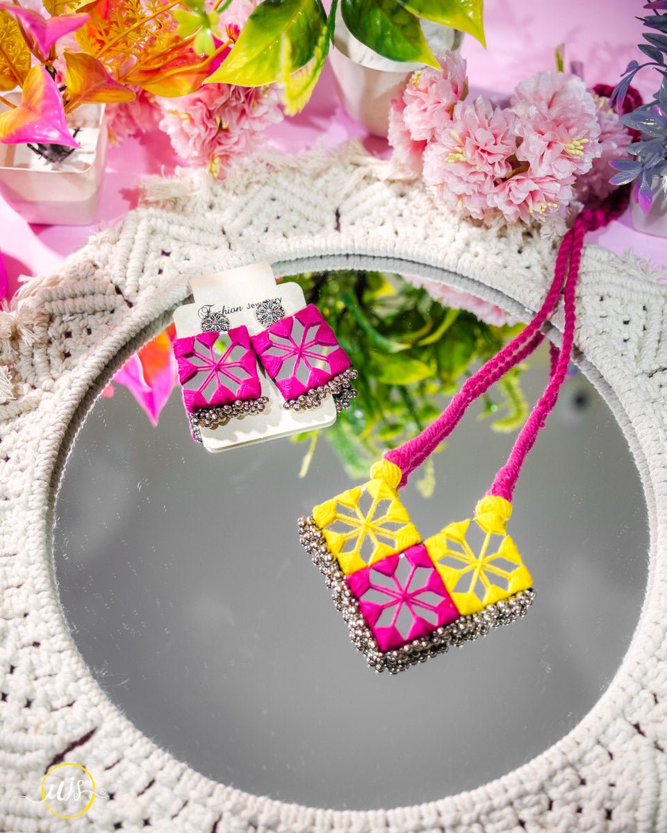 Handmade Fabric Mirror Necklace Set | Ethnic Jewellery for Women - shop_name