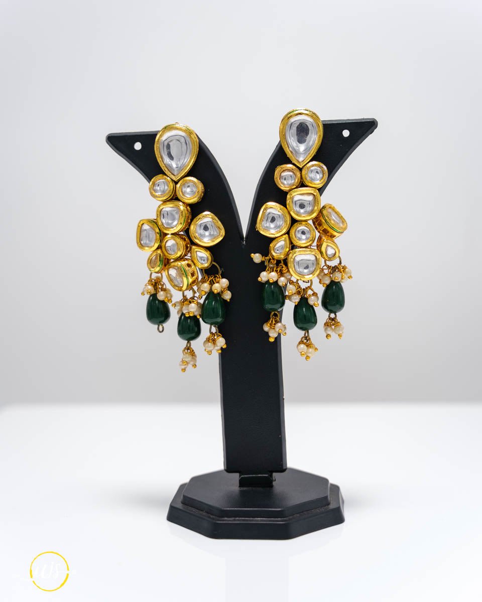 Heavy Kundan Polki Cluster Dangler Earrings - shop_name