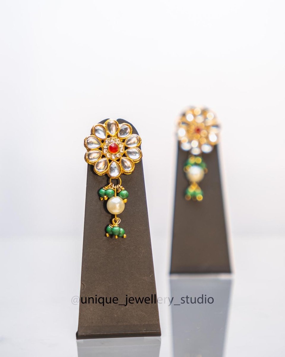 Kundan Earrings Green Golden - shop_name