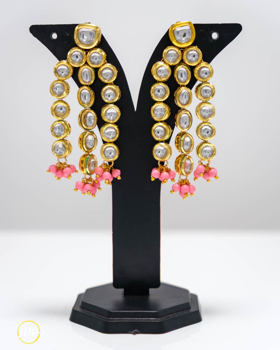 Long Kundan Earrings with Pink Beads - shop_name