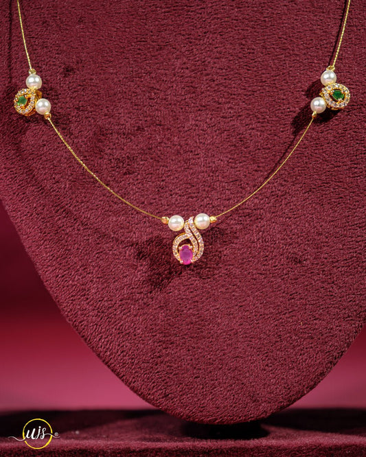 Minimalist Pink Green Stone Gold Chain Necklace - shop_name