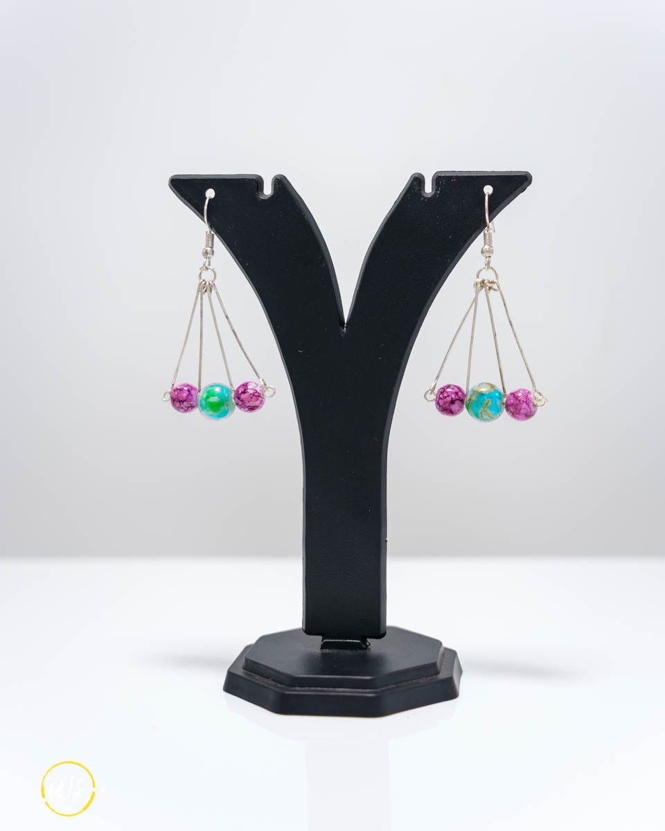 Multicolor Beaded Silver Triangle Dangler Earring - shop_name