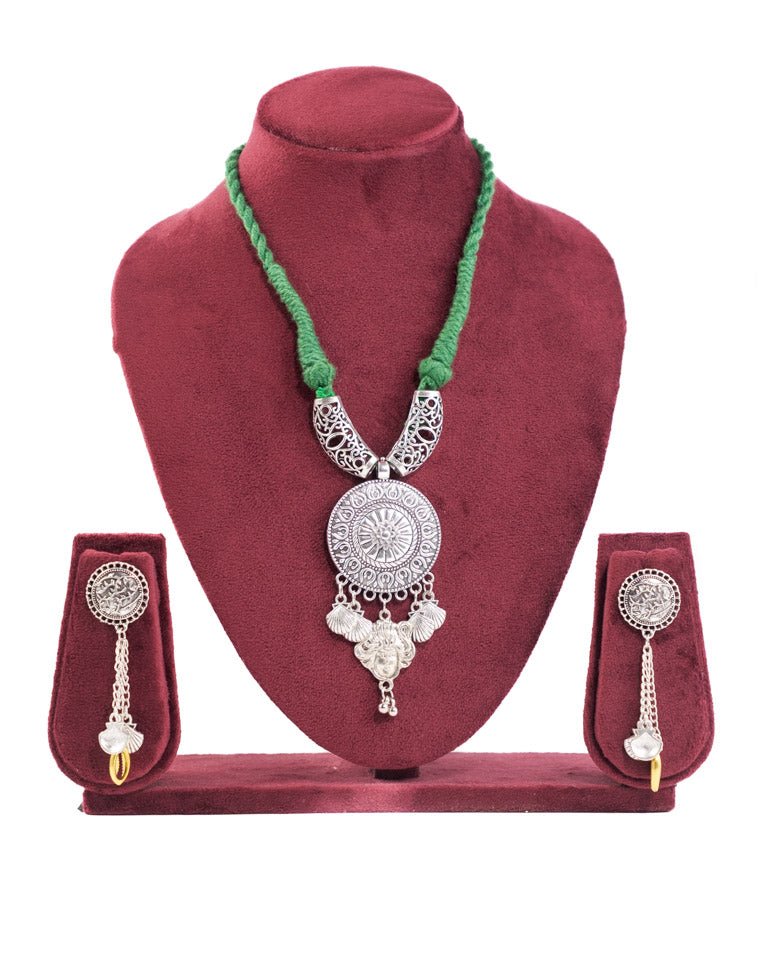 Oxidised Silver Necklace Set with Earrings - shop_name