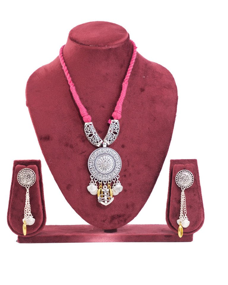 Oxidised Silver Necklace Set with Earrings - shop_name