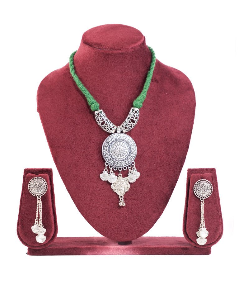 Oxidised Silver Necklace Set with Earrings - shop_name
