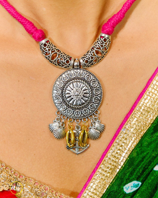 Oxidised Silver Necklace Set with Earrings - shop_name