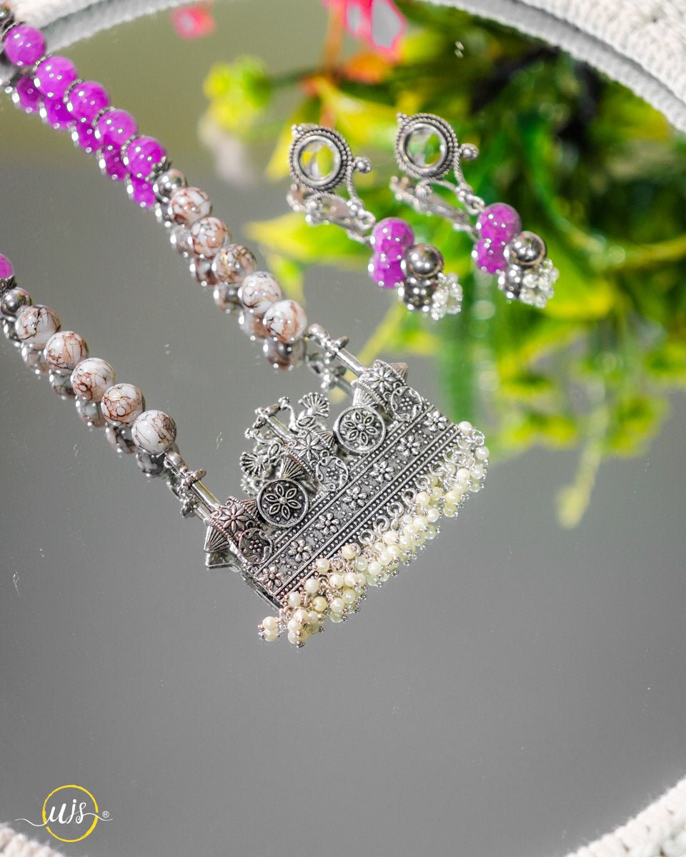 Purple Beaded Oxidized Necklace Set - shop_name
