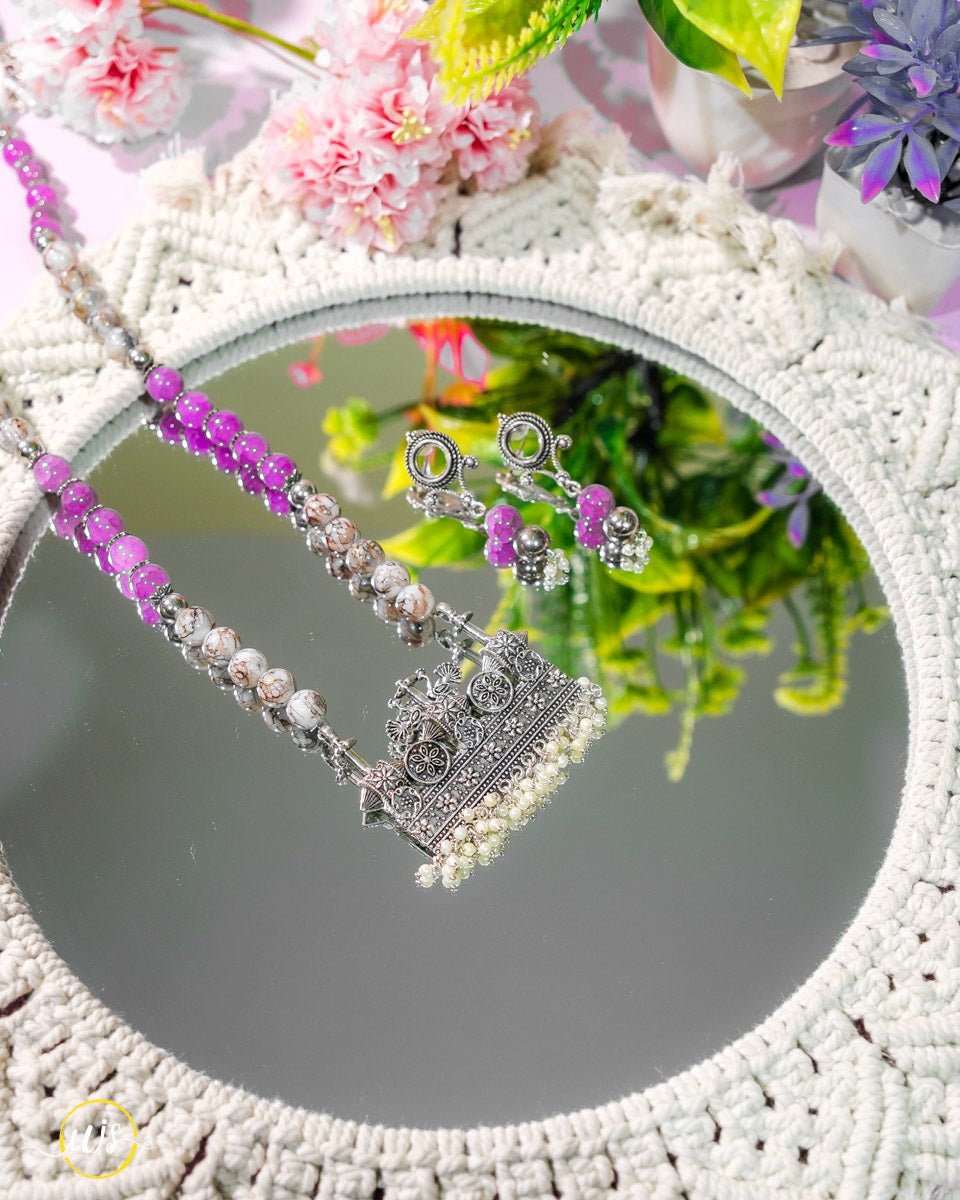 Purple Beaded Oxidized Necklace Set - shop_name