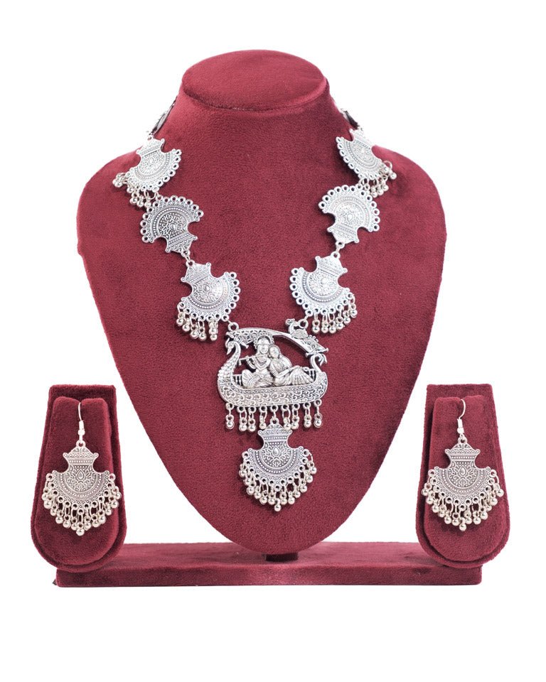 Radha Krishna Oxidised Silver Necklace Set - shop_name