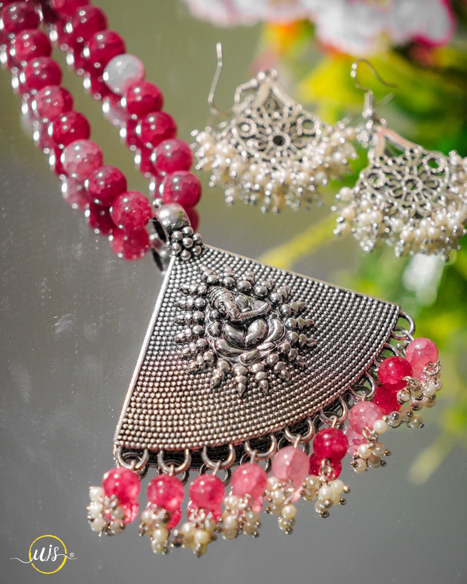 Red Beaded Oxidized Necklace Set - shop_name