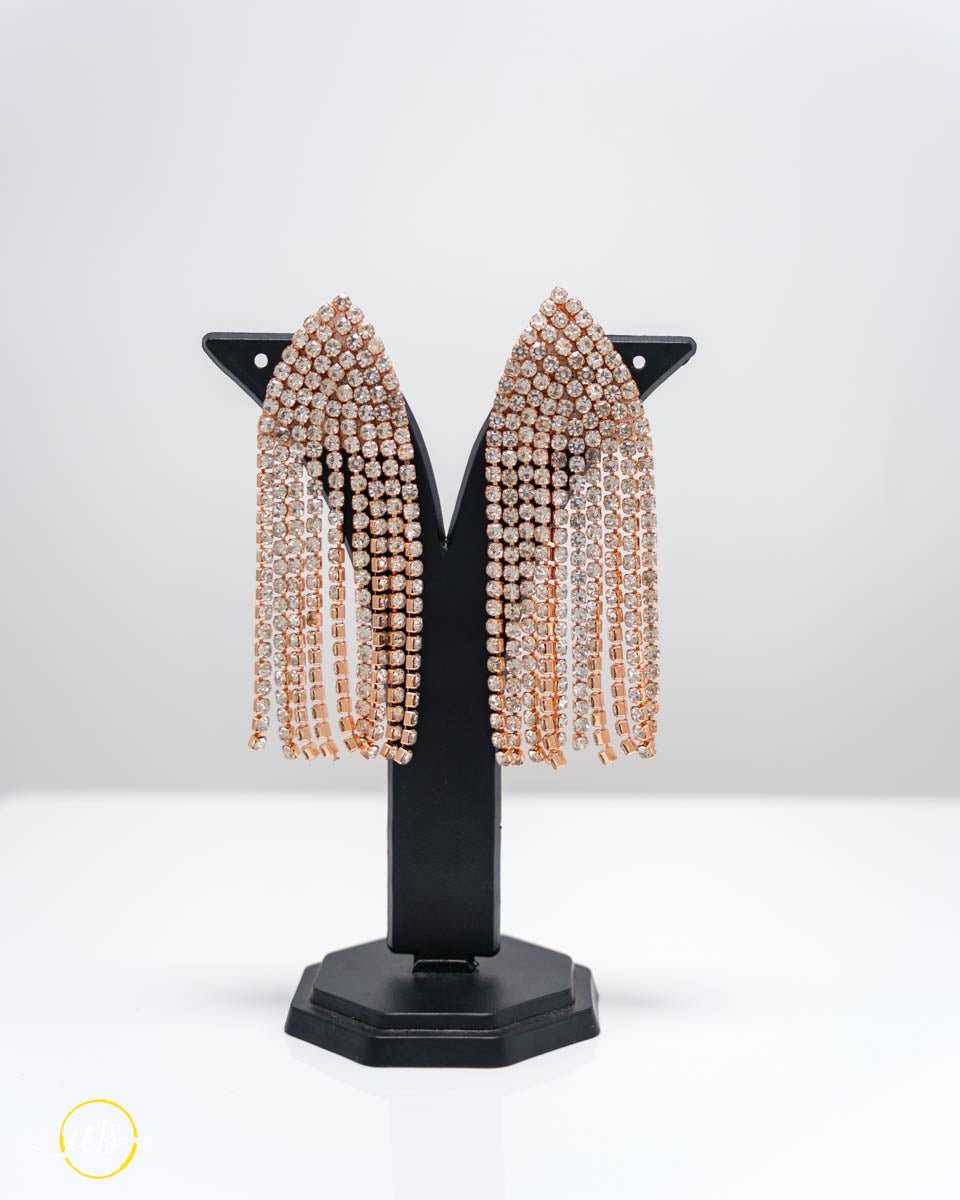 Rose Gold Crystal Tassel Earrings - shop_name