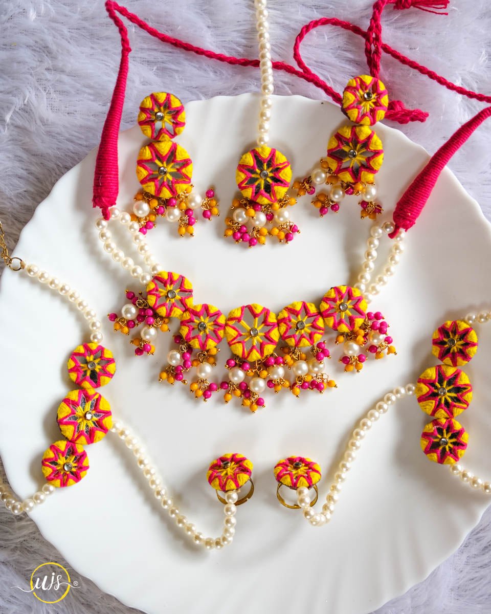 Vibrant Yellow–Pink Floral Haldi Jewellery Set - shop_name