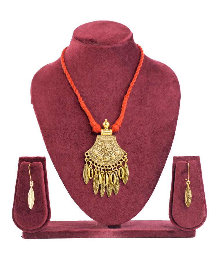 Antique Gold Leaf Necklace Set - shop_name