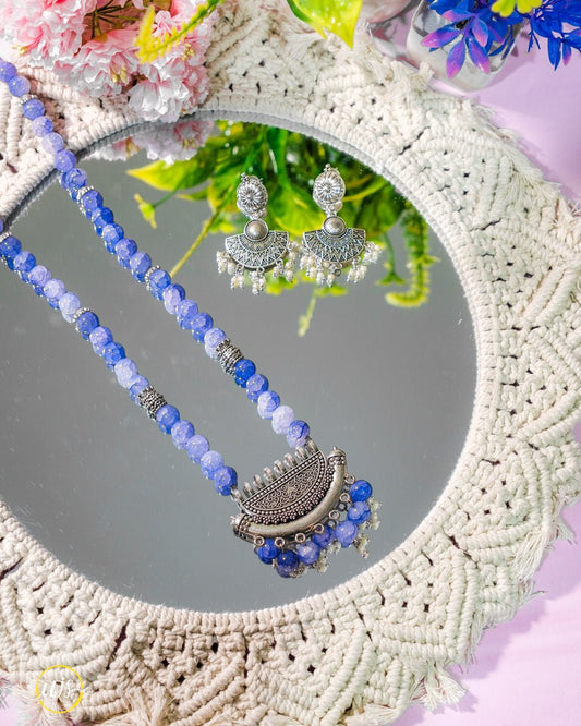 Blue Beaded Antique Silver Oxide Necklace Set - shop_name