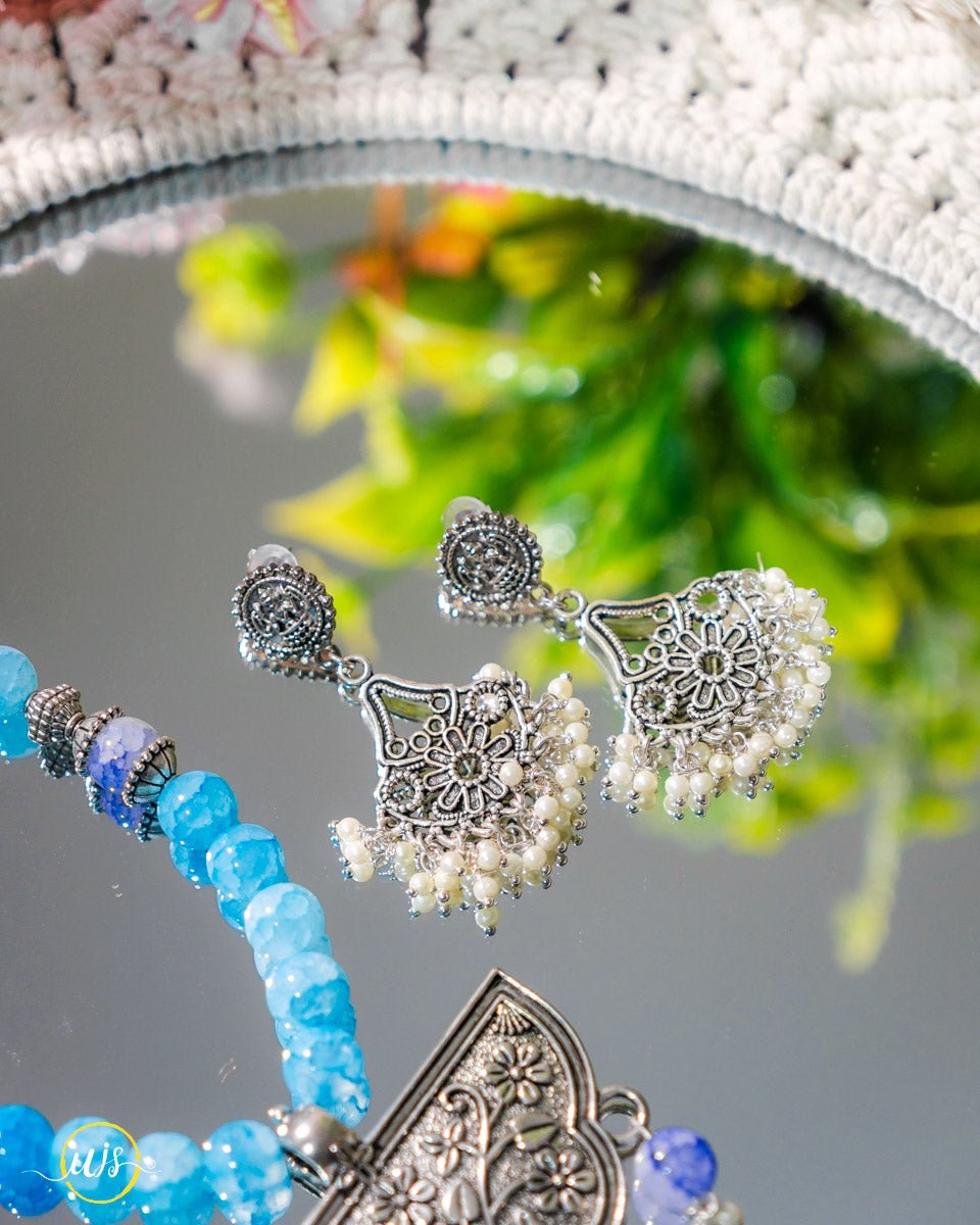 Blue Beaded Oxidized Necklace Set - shop_name