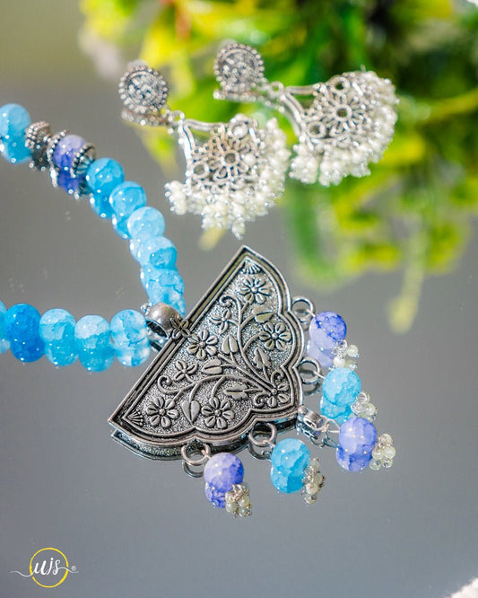 Blue Beaded Oxidized Necklace Set - shop_name