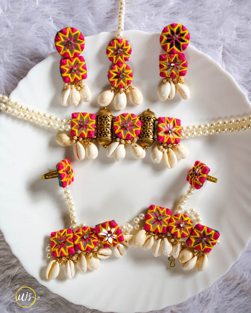 Colorful Geometric Thread Bridal Jewellery Set - shop_name 