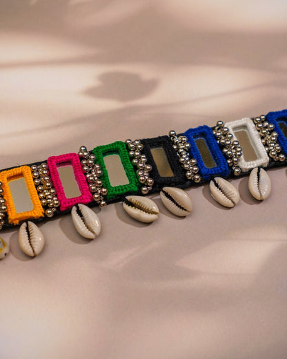 Colorful Mirror Work Kamar Patta with Cowrie Shells - shop_name