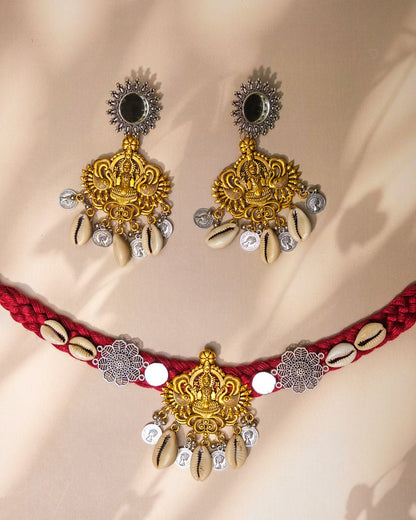 Devi Lakshmi Fabric Cowrie Choker - shop_name