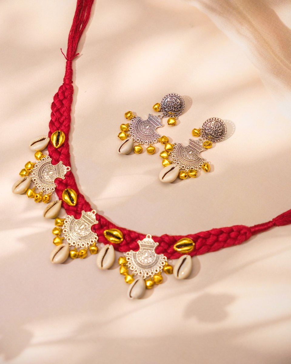 Fabric Choker Necklace with Cowrie Shells - shop_name