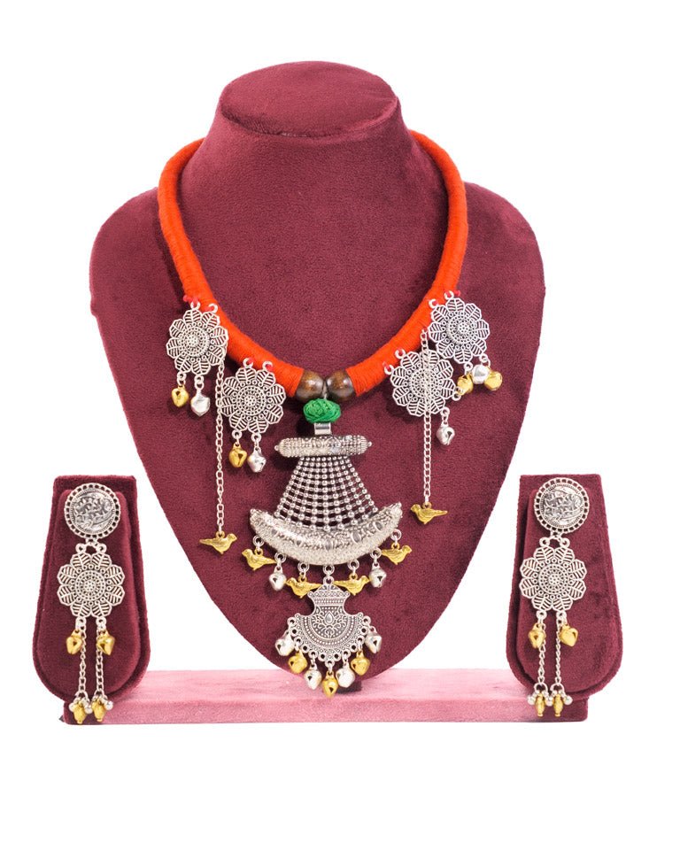 Fabric Oxidised Silver Necklace Set - shop_name