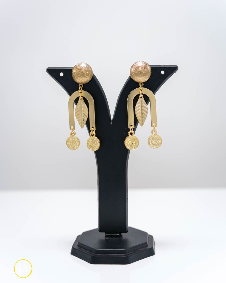 Geometric Gold Leaf and Coin Dangler Earrings - shop_name 