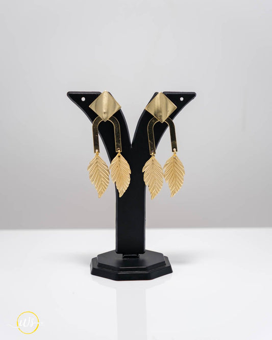 Gold - Toned Modern Leaf Dangler Earrings - shop_name 