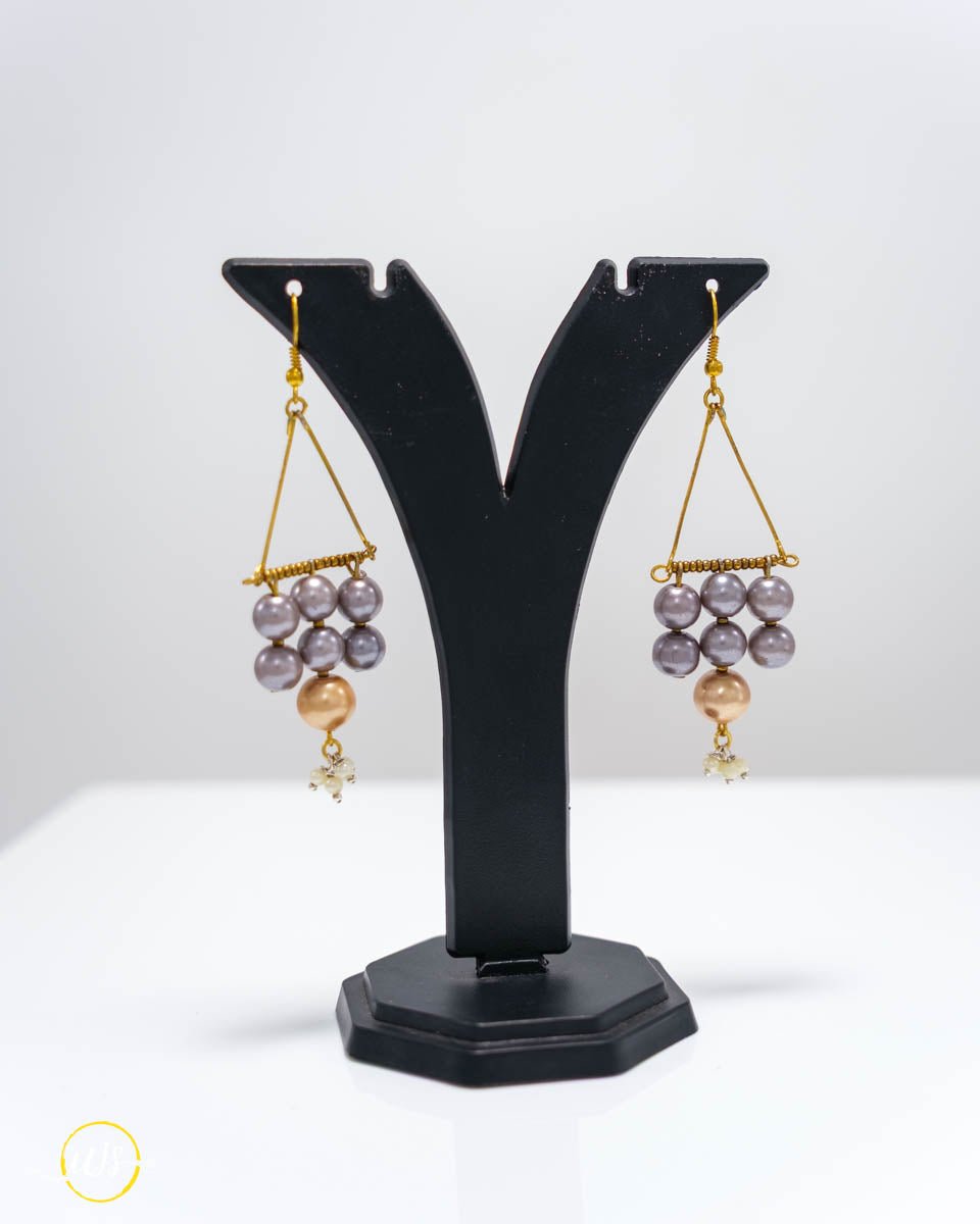 Grey Pearl Cluster Geometric Hook Earrings - shop_name 