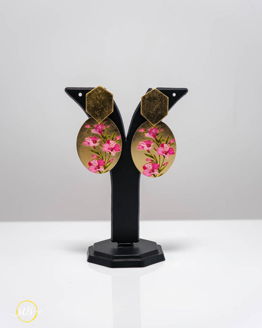 Hand - Painted Floral Gold - Toned Drop Earrings - shop_name 