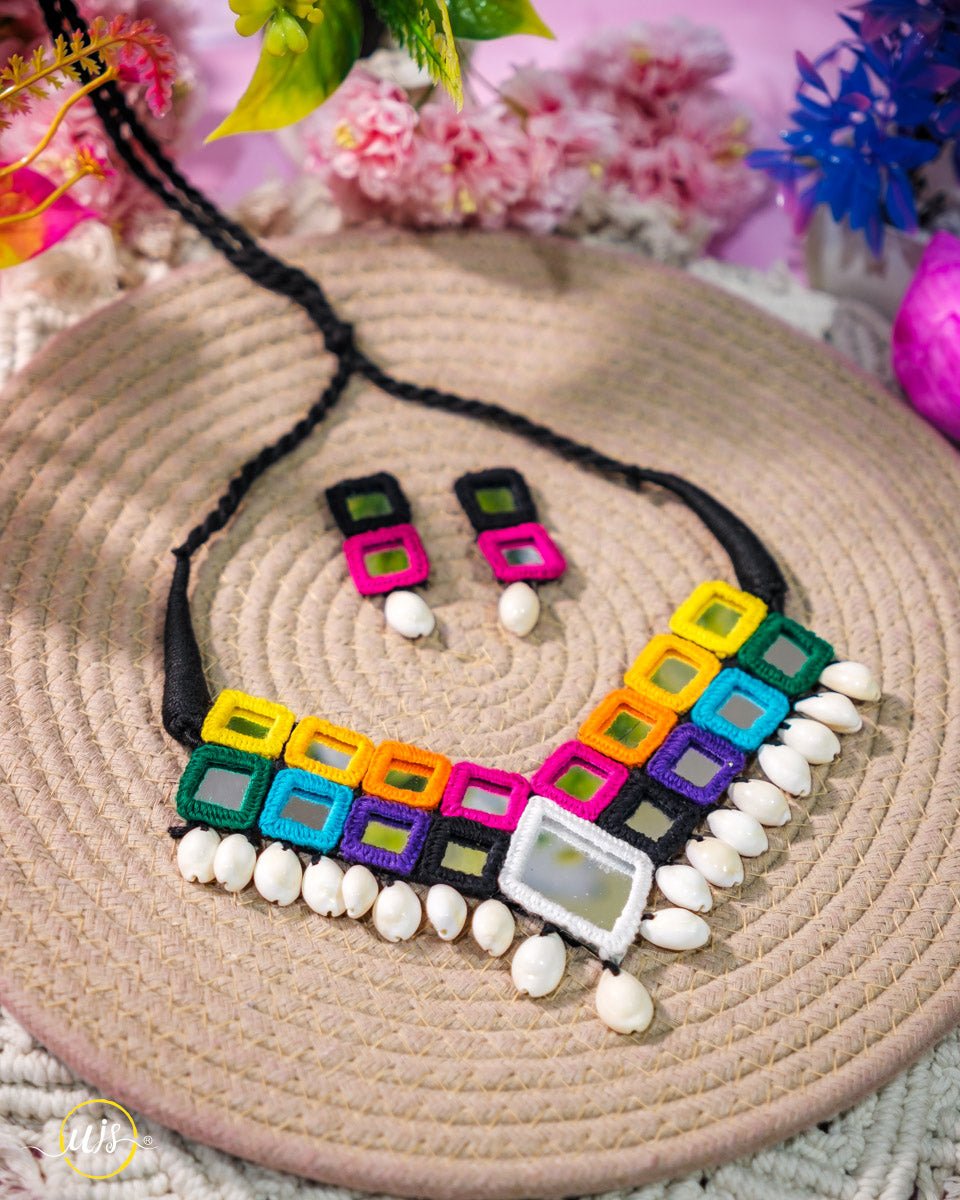 Handmade Colorful Mirror Choker Necklace Set | Ethnic Jewellery for Women - shop_name