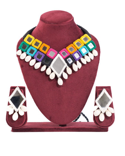 Handmade Colorful Mirror Choker Necklace Set | Ethnic Jewellery for Women - shop_name
