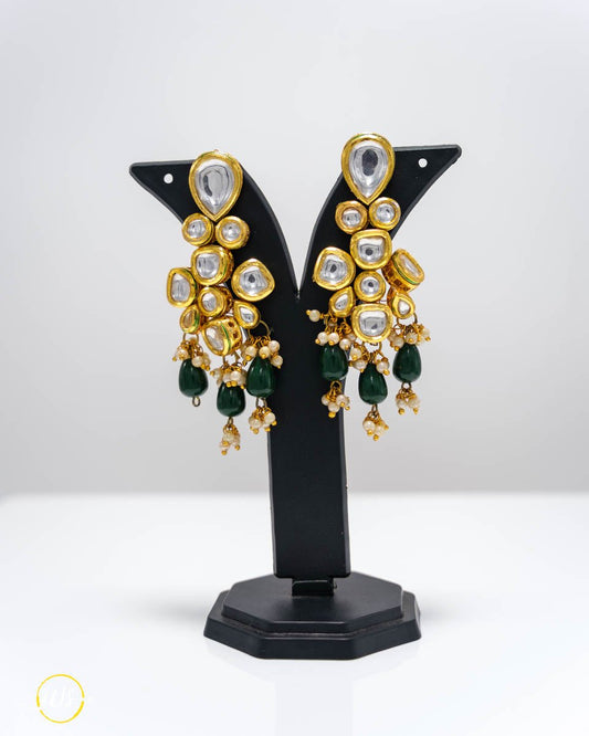 Heavy Kundan Polki Cluster Dangler Earrings - shop_name 