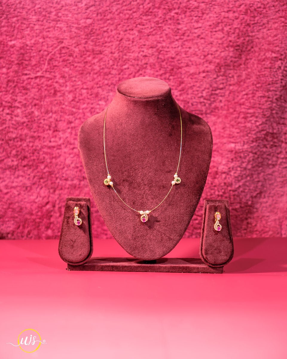 Minimalist Pink Green Stone Gold Chain Necklace - shop_name 