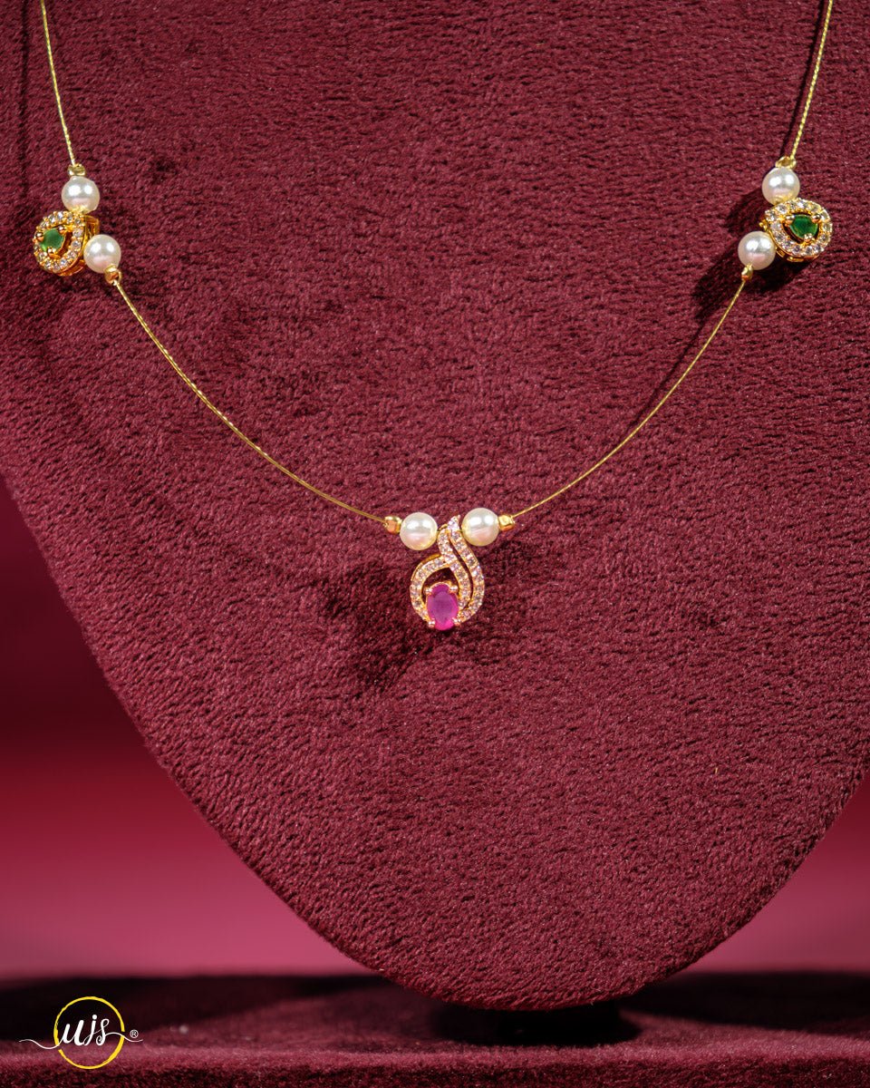 Minimalist Pink Green Stone Gold Chain Necklace - shop_name 