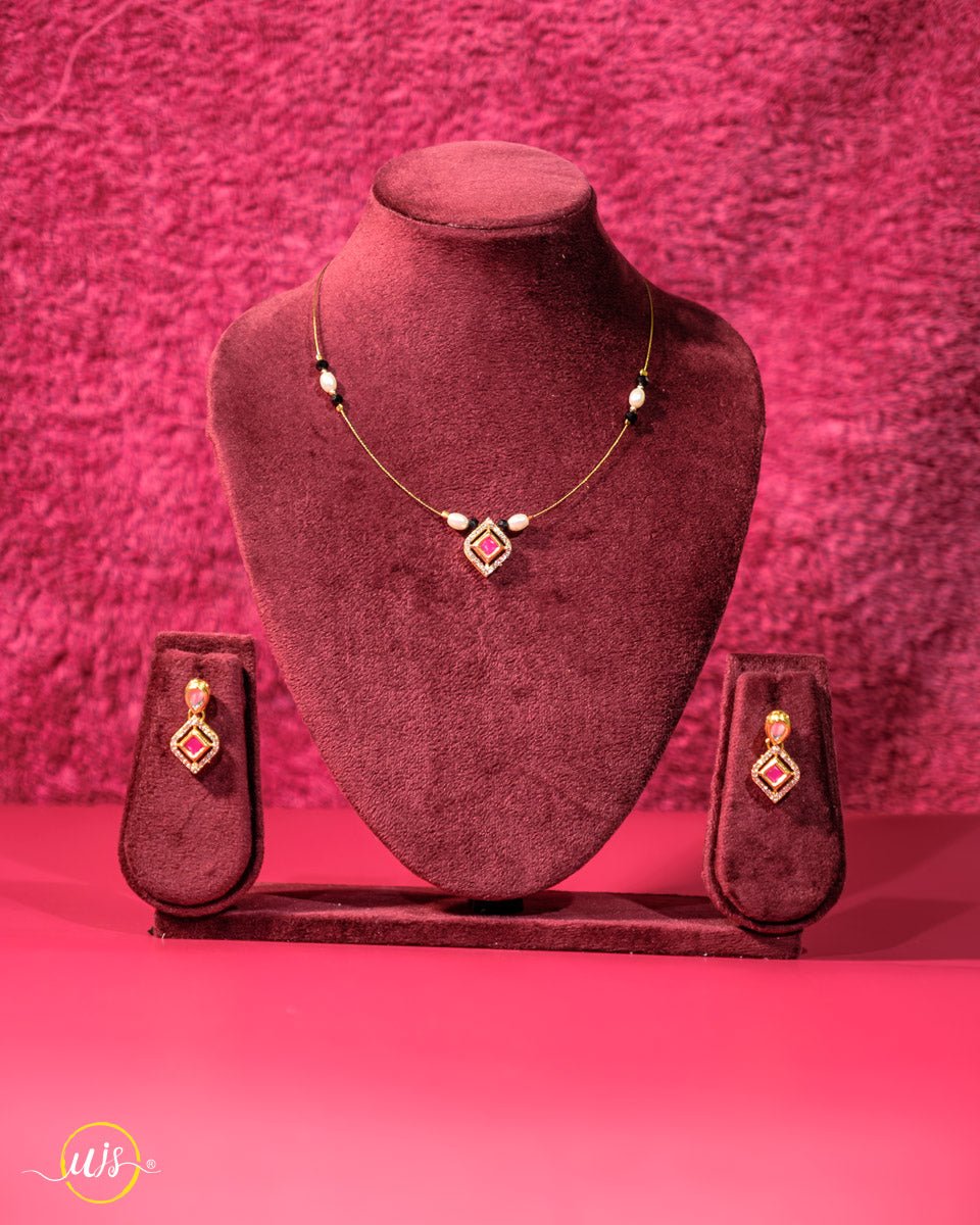 Minimalist Pink Stone Mangalsutra - shop_name 
