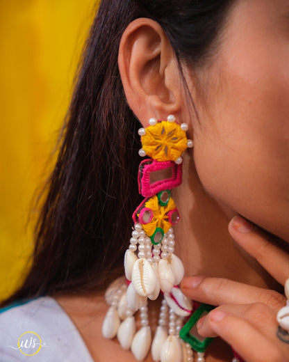 Multi Colour Mirror Work With Cowrie Shell Jewellary Set - shop_name 