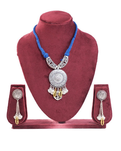 Oxidised Silver Necklace Set with Earrings - shop_name