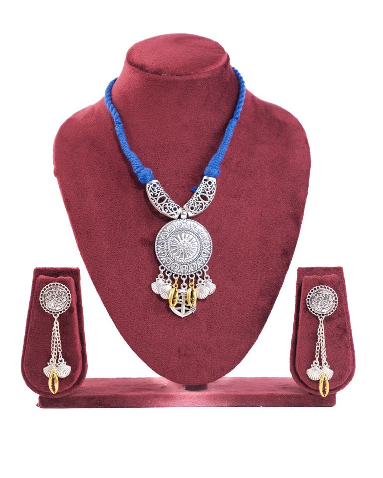 Oxidised Silver Necklace Set with Earrings - shop_name