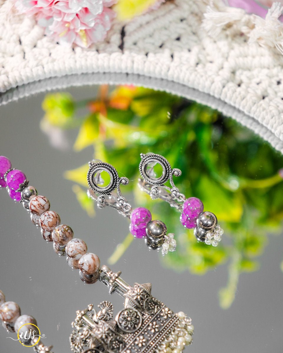 Purple Beaded Oxidized Necklace Set - shop_name