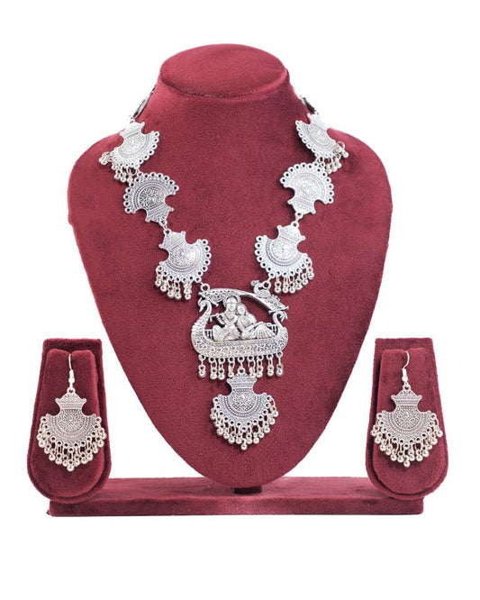 Radha Krishna Oxidised Silver Necklace Set - shop_name