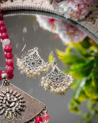 Red Beaded Oxidized Necklace Set - shop_name