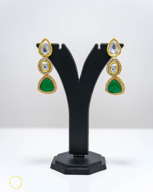 Three - Tier Kundan Drop Green Stone Earrings - shop_name 